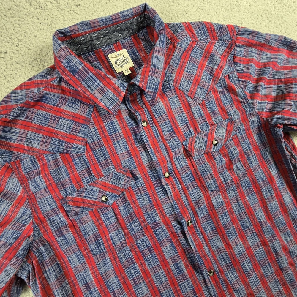Moon shine Shirt Mens‎ XL Plaid Short Sleeve Pearl Snap Western